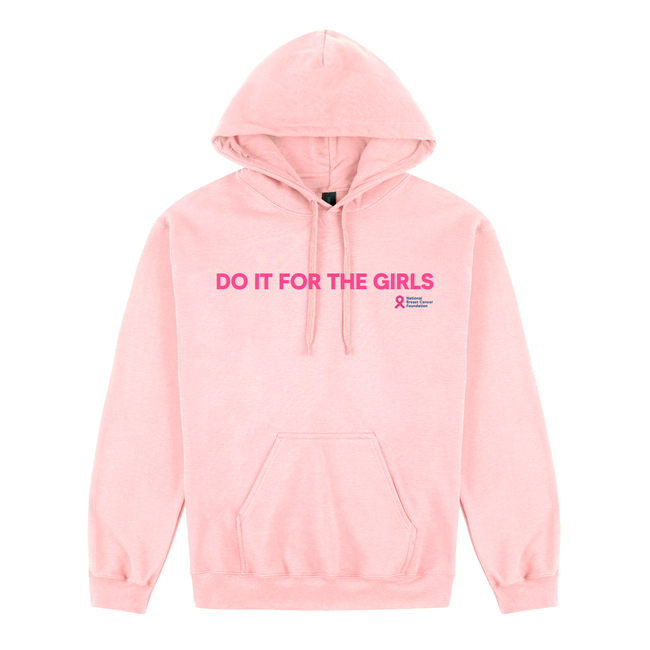 Girl in pink hoodie shop
